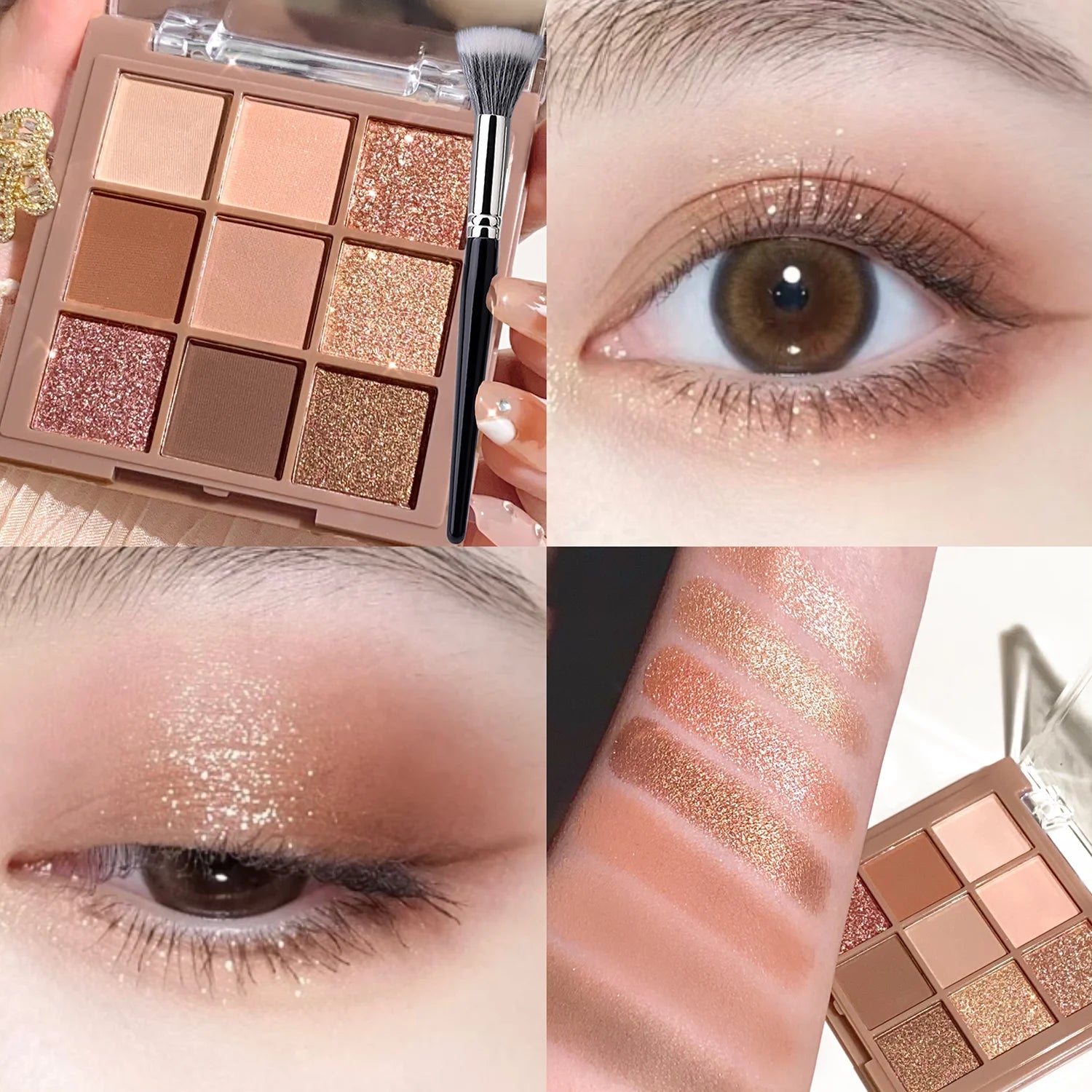 9 Color Eyeshadow Palette Matte Shimmer – Waterproof Long-Lasting Natural Nude Makeup Cocoa Brown Korean Style Eye Look