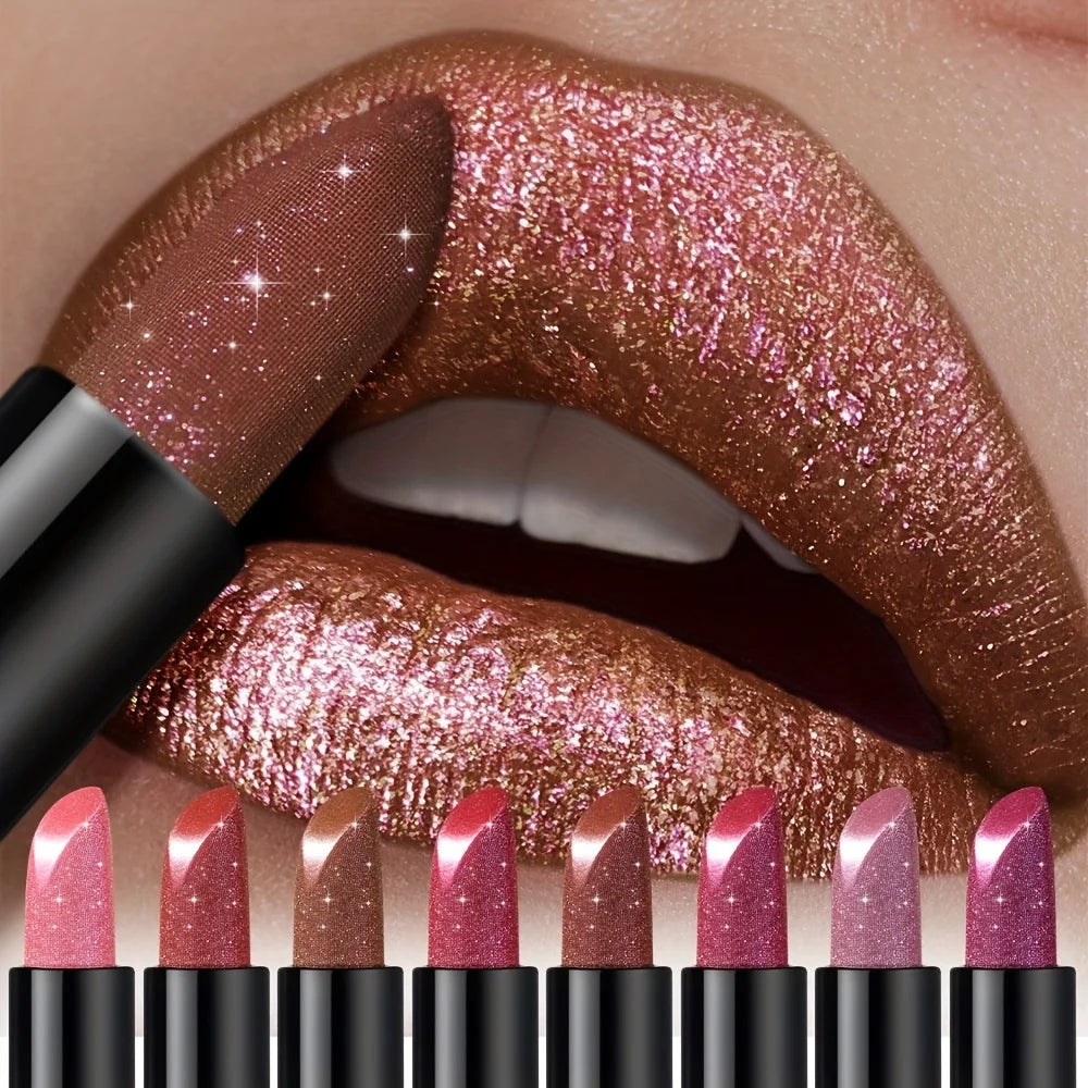 Pressable Pearlescent Glitter Lipstick - Crushed Shine, Softens Lip Lines, Glitter Lip Gloss, Creamy Texture