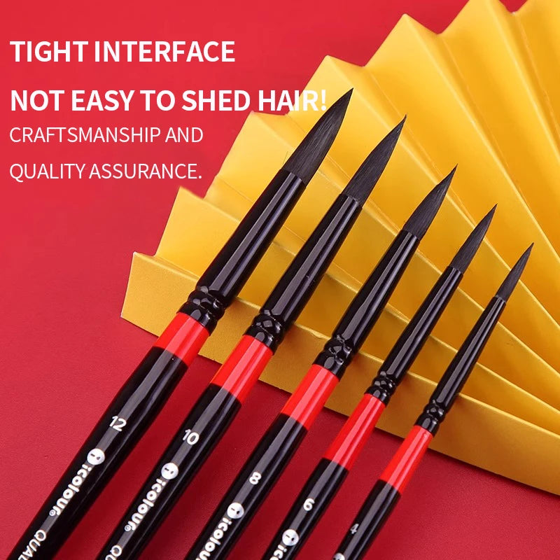 IColour Professional Squirrel Hair Painting Brush Set Black Handle Round Brush Watercolor Acrylic Gouache Oil Painting Brushes
