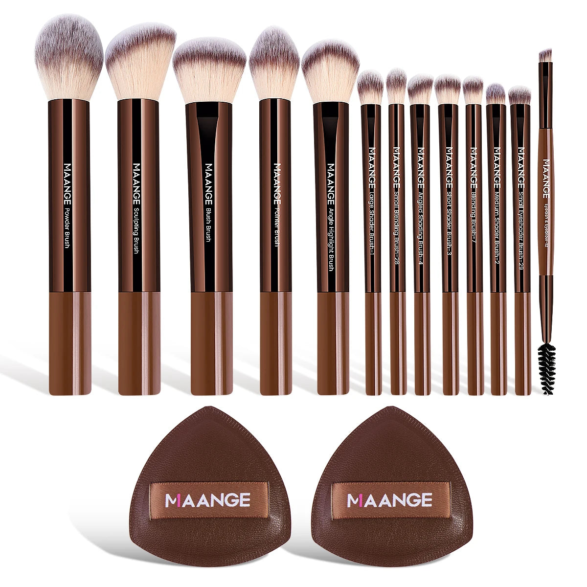 MAANGE 13pcs Makeup Brush Set Soft Fluffy Cosmetic Powder Eyeshadow Kabuki Blending Makeup Brushes with 2pcs Air Cushion Puffs